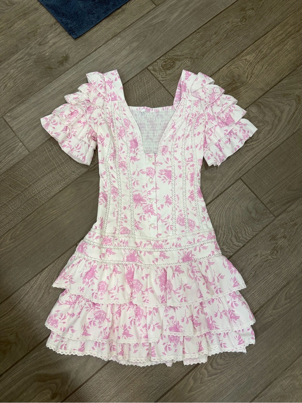 Floral Pink Ruffle Mini Dress - Picture 2 of 4